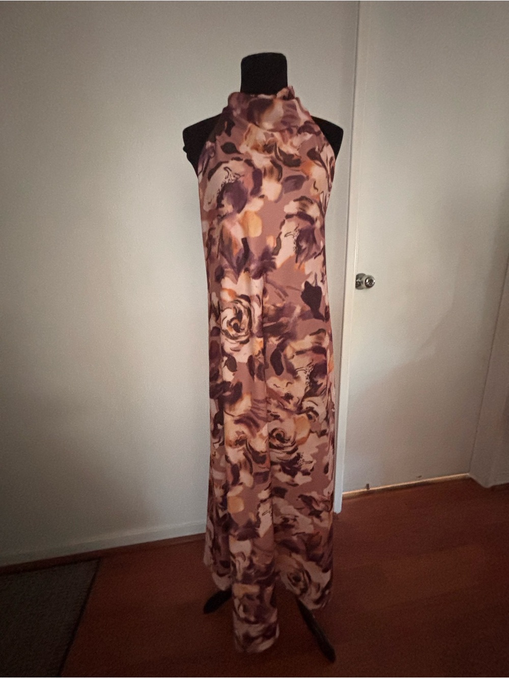 Floral Halter Maxi Dress in Mauve and Brown Tones